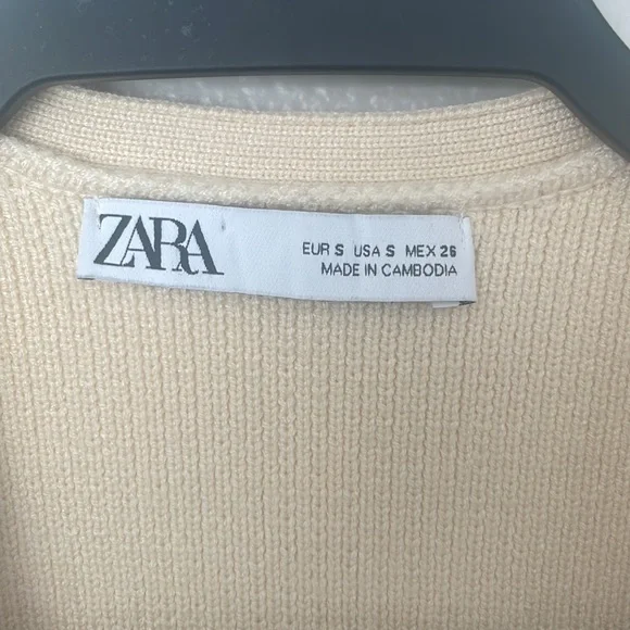 Zara Knit Ribbed Boxy Cardigan Jacket Cream Size Small - Picture 5 of 7